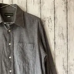 【平成Y2K】美品 ザスコッチハウス 刺繍ロゴ チェック長袖シャツ グレー S