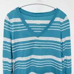 モッシモ ボーダー カットソー Vネック 長袖【M】青 綿 トップス Tシャツのサムネイル