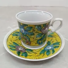 ♢B94 九谷焼 美山 カップ＆ソーサー 在銘 花柄 陶器 茶器 食器