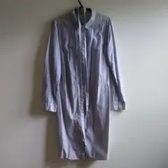 長袖　ストライプ　シャツ　ワンピース　チュニック／紺色