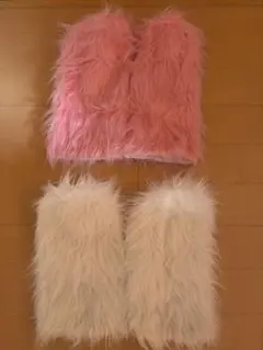 ファー レッグウォーマー ピンク ホワイト