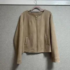 ベージュ ノーカラージャケット L