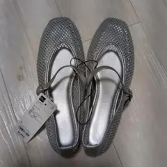 GU シルバーメッシュフラットシューズ
