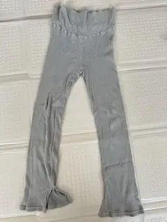 グレー リブ編み フレアパンツ