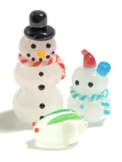 とんぼ玉セット（スノーマンと雪だるまと雪うさぎ）