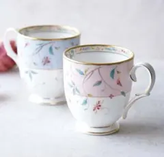 ノリタケ 花更紗 マグカップ 色変り ペア ティーカップ ピンク ブルー