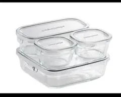 iwaki イワキ 耐熱ガラス 保存容器 　4点セット クールグレー