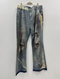 M.U.L.ダメージデニム汚し加工入りペイント入り - メルカリ