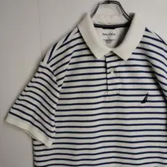 ノーティカ 半袖シャツ ポロシャツ ボーダー 刺繍ロゴ バイカラー メンズL