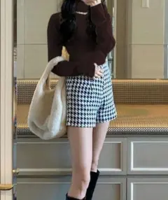グレイル 千鳥柄ショート丈ハーフパンツ