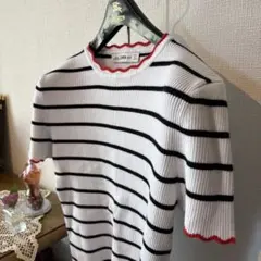 極美品‼️✨【ZARA】ザラ ボーダーリブ半袖トップス