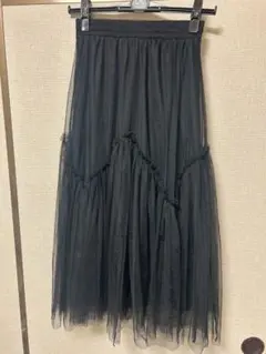 ブラック チュール ロングフレアスカート