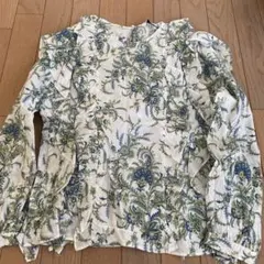 ZARA フリル花柄長袖ブラウス S