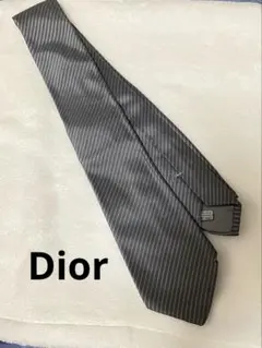 【美品】Dior ディオール ネクタイ グレー 綿100% ストライプ 高級