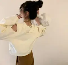 カジュアル L アイボリー 【レディース】トレーナー カットオフ スウェット