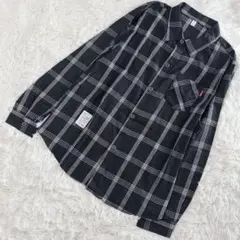 【c8224】シャツ　長袖　黒　白　チェック柄　大きいサイズのサムネイル