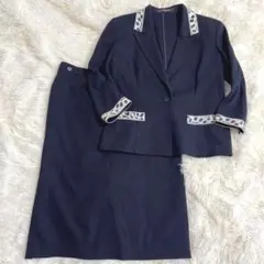 レオナール☆シルクウール 花柄トリムジャケット パンツ セットアップ
