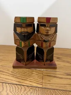 アイヌ民族　木彫り　置物 ペア 高さ約20cm 民芸風 インテリア