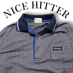 美品 NICE HITTER オンワード 長袖ポロシャツ M 紺系 レトロ