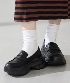 美品 オリエンタルトラフィック 厚底スニーカーソールローファー ブラック24cm