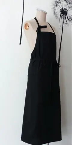 CottonIinen　シンプル　大人　エプロン　フリー　BLACK
