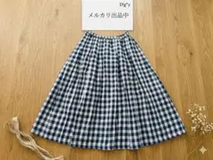 美品Dgy ディージーワイ 綿麻ギンガムチェック スカート Lサイズ　ナチュラル