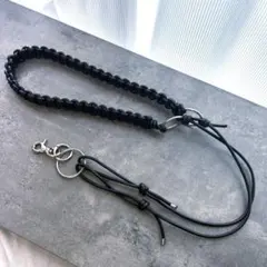 本革 牛革×ステンレス 高品質 スマホショルダーストラップ ブラック