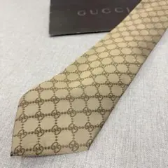 美品 GUCCI グッチ GG柄 総柄 ジャガード シルク ネクタイ ブラウン