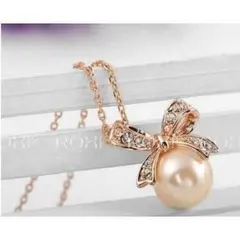 格安・送料無料 真珠ネックレス・パールリボン（ローズゴールド）即日発送