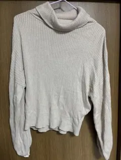 リブ編み ベージュニット 長袖