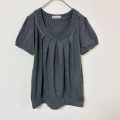 ソリデル　半袖カットソー　ブラウス　レディースL　リボン　ギャザー　シフォンのサムネイル