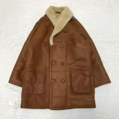 ムートンコート XL相当 ダブルブレスト 羊革 ボア 90s ブラウン 古着
