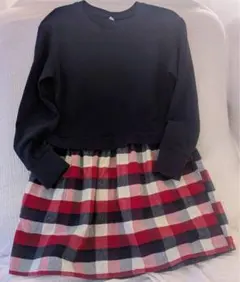 チェック柄長袖ワンピース