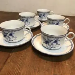 美品　陶器　ノリタケ　ブルー の花柄が上品な　カップ&ソーサー 5客＋ソーサー
