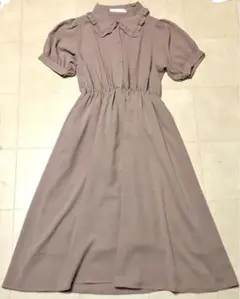 シーナデルレイ　ワンピース　ロング　半袖　パフ袖　ガーリー　フリル　くすみピンク