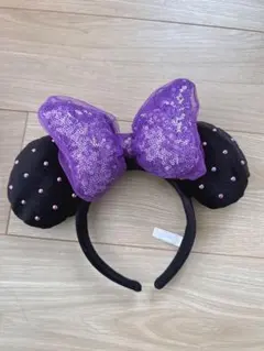 ♡美品♡ディズニー♡カチューシャ♡ミニー♡リボン♡スパンコール♡紫×黒