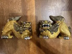 【縁起物】黄金シーサー ペア 置物 金運招福 魔除け