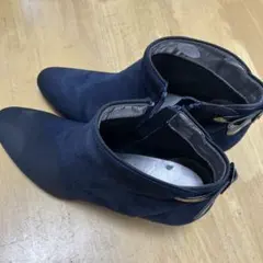 ネイビー スエード風 バックル ヒールブーツ