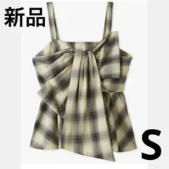オンブレラメチェックリボンキャミ　YEL 0サイズ　イエロー　S ぺプラムキャミのサムネイル