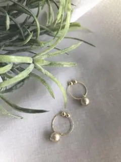 国産コットンパール　ピアスリング　イヤリング　ベージュゴールド