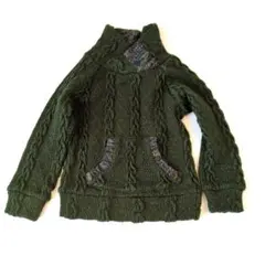 ダークグリーン ケーブル編みニット 長袖　100