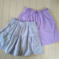 紫色と花柄のフリル付きキュロットスカート2枚セット