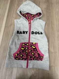 キッズ服　子供服　上着　パーカー　袖なしパーカー　豹柄　グレー　耳付き　110