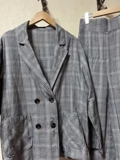 グレー　チェック　セットアップ　パンツ