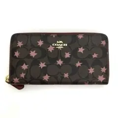 COACH 長財布 チェリー柄 ラウンドファスナーシグネクチャー❤️ブルー