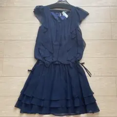 【クリーニング済】レストローズ ネイビー フリル シフォン ドレス