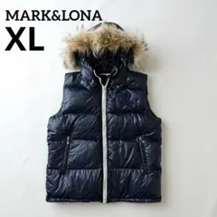 大きいサイズ✨マークアンドロナ ダウンベスト ラインストーン ファー 紺 XL
