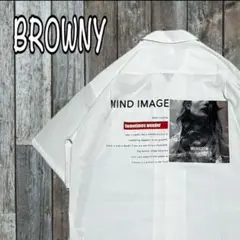 BROWNY 半袖 プリント 開襟 シャツ ビッグシルエット 5分袖 Mサイズ