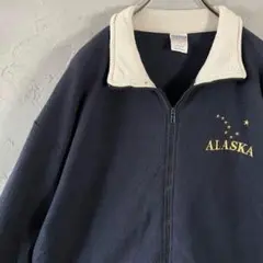 US買付　90s ヴィンテージ　フリース　刺繍ロゴ　アラスカ　紺　XL LO1