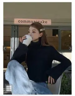 ハイネックフレアスリーブリブニットトップス[k9086d]